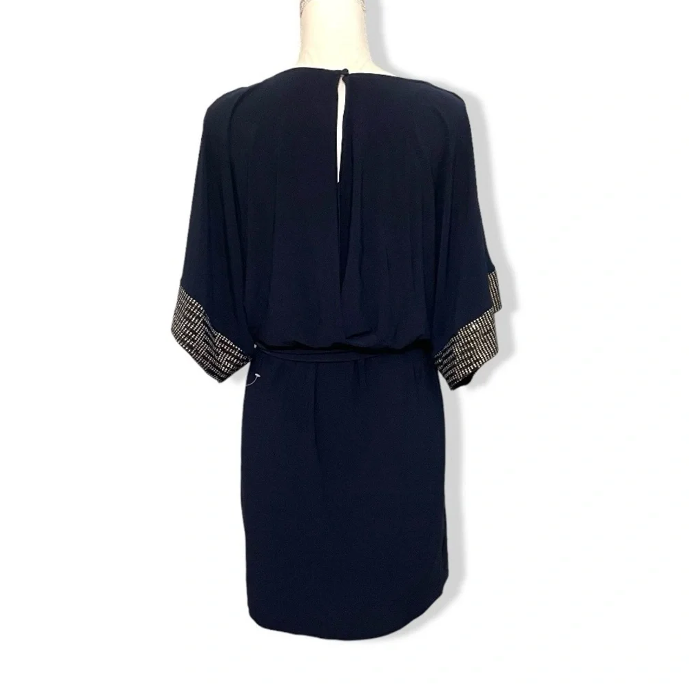 NWOT Jessica Howard Blouson Tie-Waist Dress Navy Blue New Dolman Sleeves Sequins